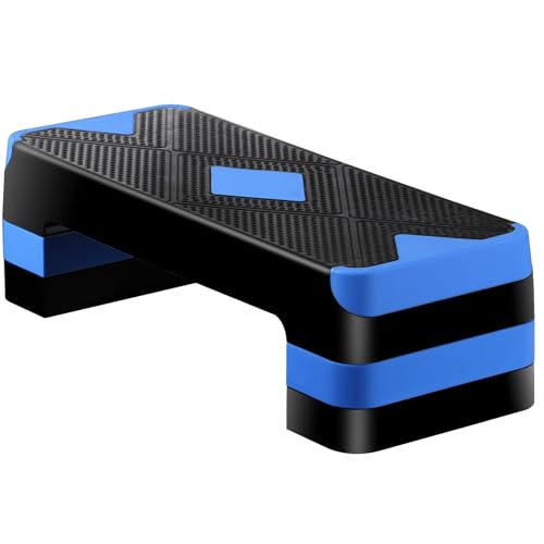 ZENY 26.5 inch Aerobic Step Platform with 4 Step Risers, 400 lbs Capacity - color: Blue
