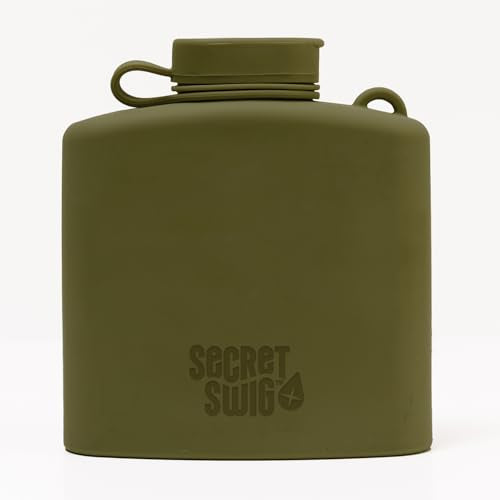 8 oz. silicone hip flask with air-vented funnel. Compact, money-saver for concerts, festivals, hiking, sports, parties, reunions, and more. Fits in pockets & bags. Great gift for dads and husbands - color: Olive Drab
