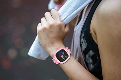 Compatible for Fitbit Versa 4/ Fitbit Sense 2 Bands Rugged Protective Case with TPU Sport Band Wristbands, Military Shockproof Bumper Case for Men Women, Pink - color: Pink