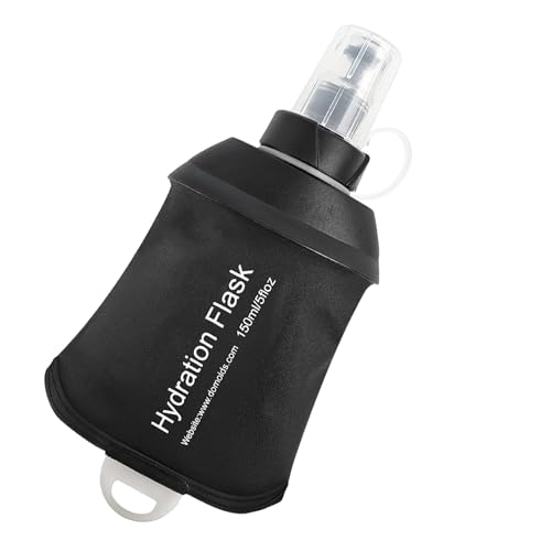 AXEN Soft Flask TPU Foldable Running Hydration Flask, Soft Collapsible Water Bottle for Hydration Pack Cycling Marathon Running Hiking - color: Black-150ml