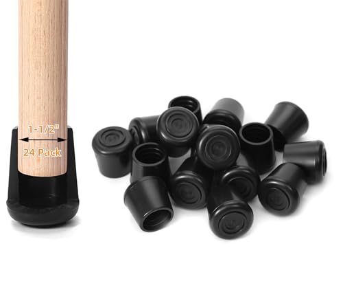 Furnigear Small Chair Leg Tips Caps Non-Slip Rubber Leg Tips 1-1/2” Inner Diameter Chair Leg Floor Protectors Round Black 24 Pack - color: Black, size: 1-1/2" -24pack