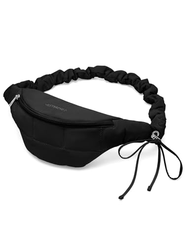 WESTBRONCO Puffer Fanny Packs for Women Small Crossbody Sling Bag, Nylon Quilted Belt Bag for Travel Hiking Running Waist Bag with Adjustable Strap - color: 202-Black