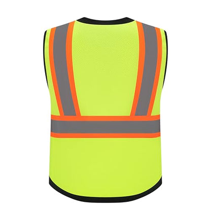 Gasoline Class 2 High Visibility Reflective Safety Vests Women & Men With 5 Pockets And Zipper Front,Meets Ansi/Isea - color: Yellow Black, size: 4X-Large