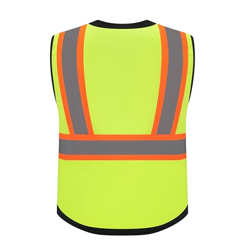 Gasoline Class 2 High Visibility Reflective Safety Vests Women & Men With 5 Pockets And Zipper Front,Meets Ansi/Isea - color: Yellow Black, size: 5X-Large