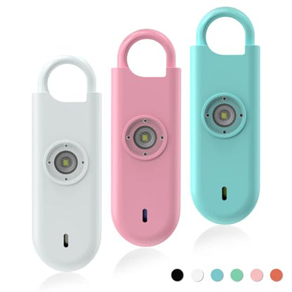 Fauxomor 140dB Personal Safety Alarm for Women 3pack Self Defense Keychain - color: White+Pink+Blue