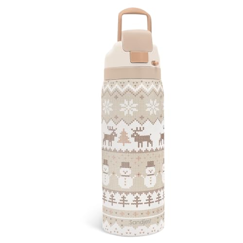Christmas Insulated Stainless Steel Water Bottle with Straw for Sports and Travel 32 Ounces for Women Girls Friends Teens Birthday (Brown) - color: Christmas, size: 32 Ounces