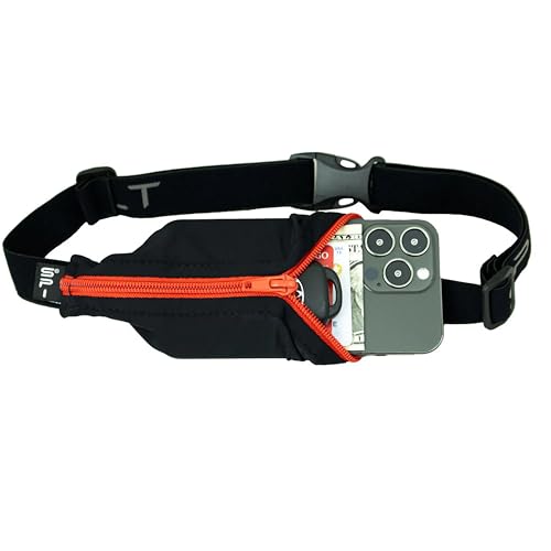 SPIbelt Running Belt Original for Women Men, Phone Holder for Running, Running Fanny Pack, Holder for Phone, Running Waist Pack, Adjustable Waist, [Fits All Phones]. Black with Red Zipper - color: Black with Red Zipper