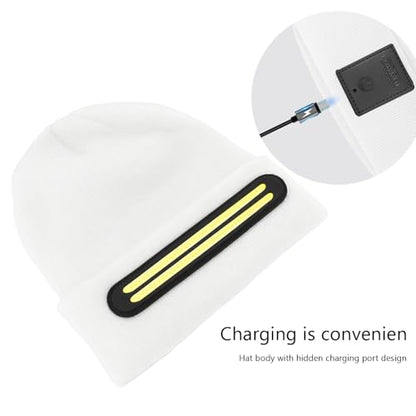 LED Beanie with Light – 230° Wide Beam USB Rechargeable Headlamp Beanie, Warm Winter Knitted Cap for Men & Women, Outdoor Gear & Gifts (White) - color: White