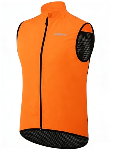 qualidyne Men's Windproof Cycling Vest, Full-Zip Sleeveless Bike Gilet - color: Orange, size: Medium