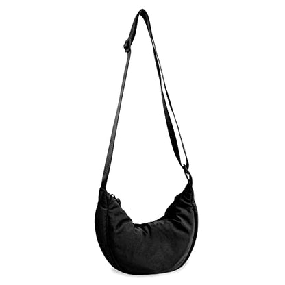 Nylon Crescent Crossbody Bag for Women Purses Trendy Men,Small Travel Sling Bag Hobo - color: Black, size: Large
