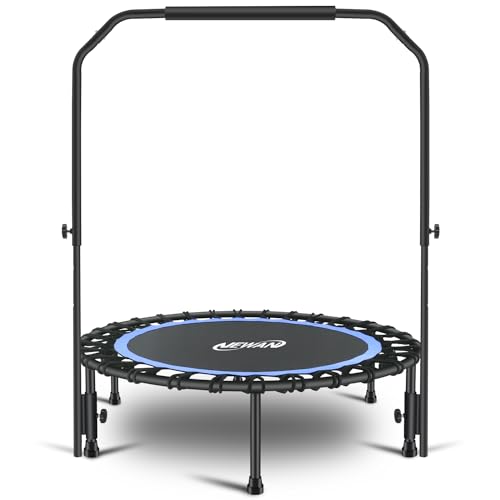 Newan 40" Silent Mini Trampoline with Adjustable Handle Bar Fitness Trampoline Bungee Rebounder Jumping Cardio Trainer Workout for Adults - Max Limit 330 lbs - color: blue