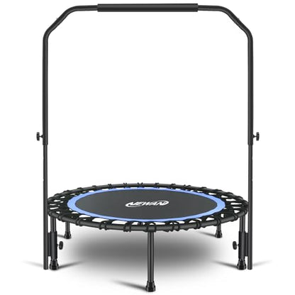 Newan 40" Silent Mini Trampoline with Adjustable Handle Bar Fitness Trampoline Bungee Rebounder Jumping Cardio Trainer Workout for Adults - Max Limit 330 lbs - color: blue