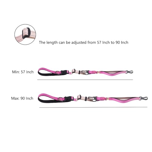 Hands Free Dog Leash for Large Medium Dogs Heavy Duty Bungee Reflective Adjustable Waist Leashes for Walking Running with Car Buckle 4-6FT (Rose) - color: Rose