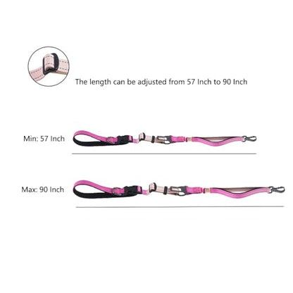 Hands Free Dog Leash for Large Medium Dogs Heavy Duty Bungee Reflective Adjustable Waist Leashes for Walking Running with Car Buckle 4-6FT (Rose) - color: Rose