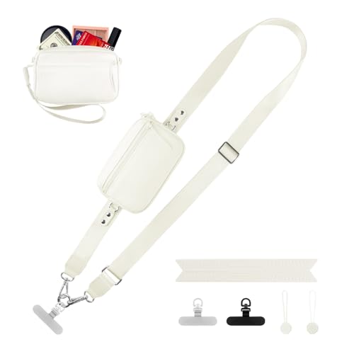 YFWE Clip and Go Strap for Phone with Wallet Crossbody, Adjustable Phone Lanyard with Detachable RFID Wristlet Wallet & Ultra-Thin 360° Rotatable Metal Tabs for All Smartphones (Cream) - color: Cream, size: Medium