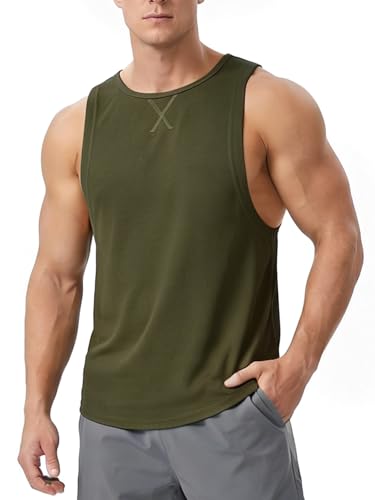 Men's Sleeveless Workout Tank Top Quick Dry Gym Muscle Bodybuilding Vest Breathable Lightweight Summer Athletic Tops - color: Green, size: X-Large