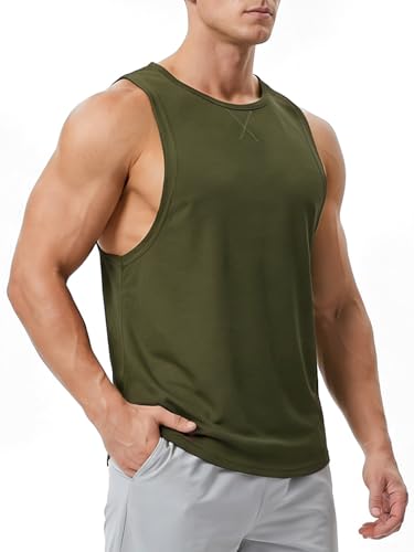 Men's Sleeveless Workout Tank Top Quick Dry Gym Muscle Bodybuilding Vest Breathable Lightweight Summer Athletic Tops - color: Green, size: X-Large