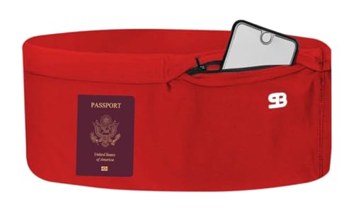 StashBandz Running Belt, Fanny Pack, & Money Belt, 4-Pocket Phone Holder - color: Red, size: Small