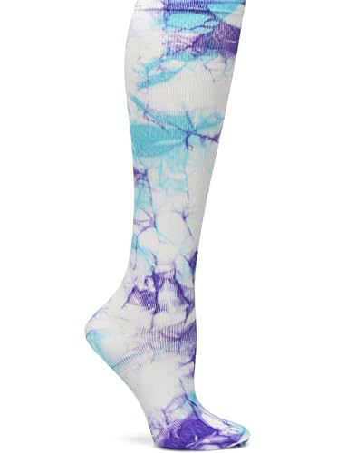 Nurse Mates Women's Wide Calf Socks | 12-14 mmHg Compression | Up to 22" Calf | One Size | 1 Pair - color: Die Dye Lilac Aqua, size: One Size