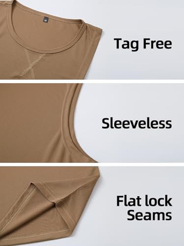 Men's Sleeveless Workout Tank Top Quick Dry Gym Muscle Bodybuilding Vest Breathable Lightweight Summer Athletic Tops - color: Khaki, size: Large