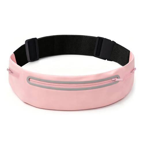 Slim Running Belt for Women & Men, Reflective Safety 3 pockets Adjustable Waist Strap with Sweat-Proof Pocket, Secure Phone Holder Waist Pack for Running, Hiking & Fitness (Light Pink) - color: Light Pink