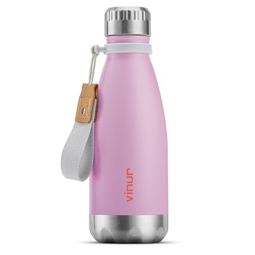 Small Water Bottle-12 oz Leak Proof Insulated Water Bottle with Carry Rope - color: Purple Pink, size: 12 Ounces