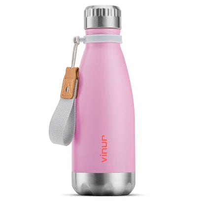 Small Water Bottle-12 oz Leak Proof Insulated Water Bottle with Carry Rope - color: Purple Pink, size: 12 Ounces