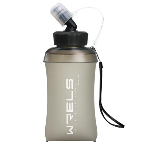 WRELS 350ml/500ml TPU Soft Water Bottles BPA Free Collapsible Soft Flask with Widen Mouth for Running Vest Lightweight Foldable Water Bottle for Running Marathon Trail Hiking - color: 500ml/17oz-Grey