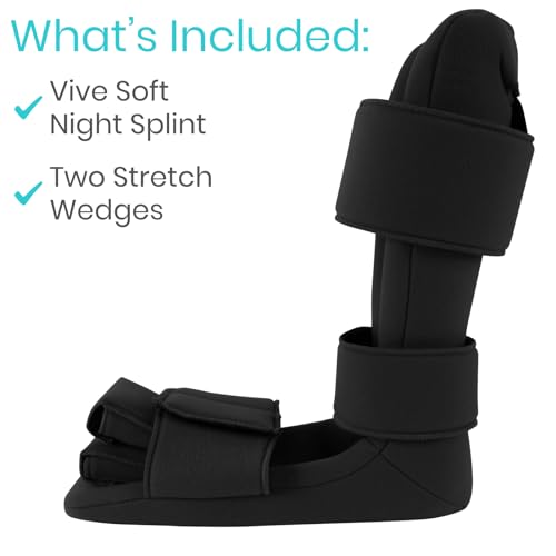 Vive Plantar Fasciitis Night Splint Plus Trigger Point Stretch Wedges - color: Black, size: Large