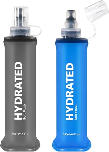 WEMEET 2Pack Soft Flask, 8.5oz Collapsible Soft Water Bottle, 250ml Foldable TPU Bottles for Hydration Pack BPA-Free, Running Lightweight Water Bottle for Hiking Cycling Climbing Running - style: 250ml