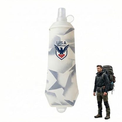 Richboyz 500ml Running Soft Flask: Leakproof TPU Hydration Bottle for Trail Runners & Cyclists & Hikers – Lightweight & BPA-Free Folding Water Bottle (White Eagle)