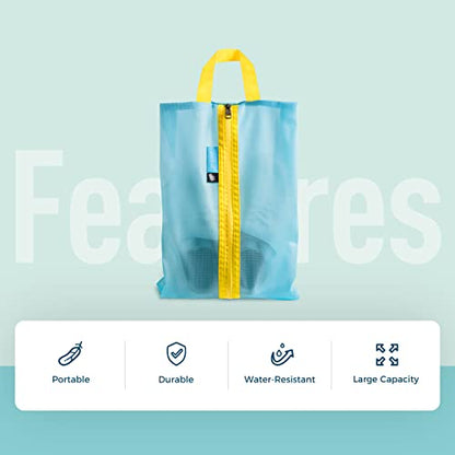 pack all Kids Shoe Bag for Travel, Water-Resistant Shoe Pouch for Sports - color: Blue