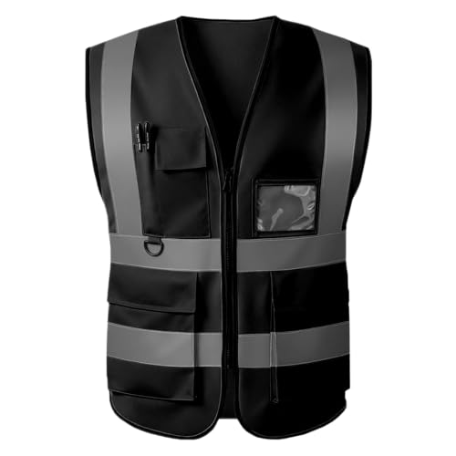 High Visibility Safety Vest with Reflective Strips & Pockets - color: Black, size: Small