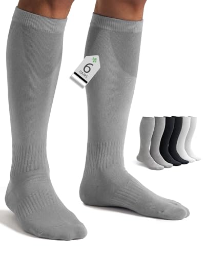FAIRWIN Bamboo Viscose Compression Socks for Men Women, 15-20 mmHg Knee High Soft Support for Nurse Running Travel Work - color: 2black/2white/2grey, size: Small-Medium