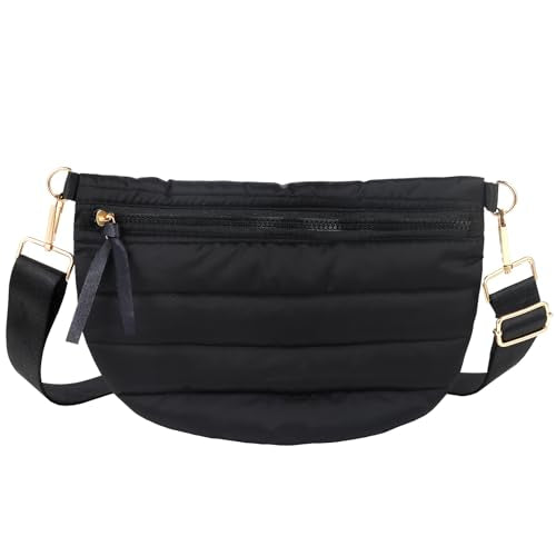 Quilted Crossbody Bags for Women Puffer Fanny Pack Sling Bag Puffy Chest Belt Bum Waist Crossbody Purse Bags Quilted Shoulder Bag for Women - color: BLACK