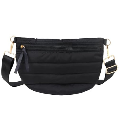 Quilted Crossbody Bags for Women Puffer Fanny Pack Sling Bag Puffy Chest Belt Bum Waist Crossbody Purse Bags Quilted Shoulder Bag for Women - color: BLACK