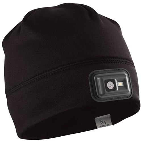 POWERCAP LED Hat Light 150 Lumens Rechargeable Fleece Beanie with Bright Built-in Headlamp Waterproof LED Warm One Size Cap - color: Fleece Black