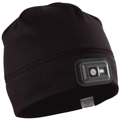 POWERCAP LED Hat Light 150 Lumens Rechargeable Fleece Beanie with Bright Built-in Headlamp Waterproof LED Warm One Size Cap - color: Fleece Black