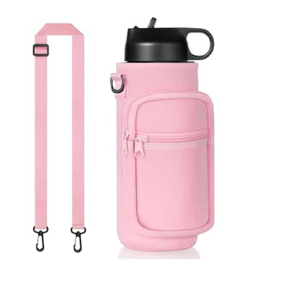 40oz Insulated Water Bottle Sling with Phone Pocket, Crossbody Carrier - color: Pink, size: 40oz