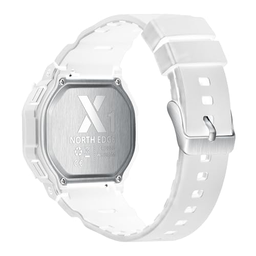 NORTH EDGE X1 Digital Watch for Men Women, Retro Unisex Sport Watch with EL Backlight, 5ATM Water Resistant, Stopwatch, Countdown Timer, Alarm, Dual Time, Lightweight Everyday Watch - color: Blue and White