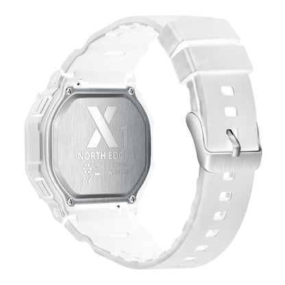 NORTH EDGE X1 Digital Watch for Men Women, Retro Unisex Sport Watch with EL Backlight, 5ATM Water Resistant, Stopwatch, Countdown Timer, Alarm, Dual Time, Lightweight Everyday Watch - color: Blue and White