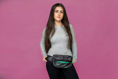 Lightweight Waist Bag with Zipper Pockets, Adjustable Belt Bag for Travel, Hiking, Running and Everyday Carry. (Black/Green Zipper) - style: Black/Green Zipper