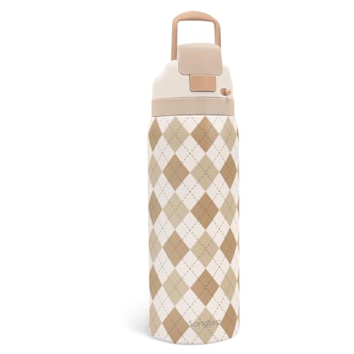 Argyle Insulated Stainless Steel Water Bottle with Straw for Sports and Travel 32 Ounces for Women Girls Friends Teens Birthday (Brown) - color: Argyle, size: 32 Ounces