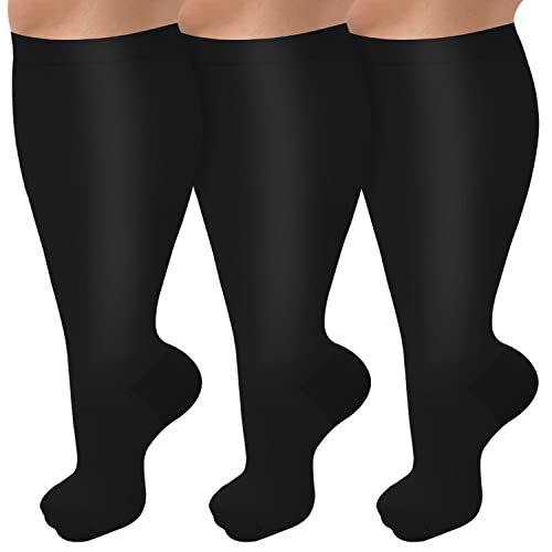 CTHH Wide Calf Compression Socks for Women Men Plus Size Knee High Stocking - color: Black, size: XX-Large