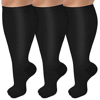 CTHH Wide Calf Compression Socks for Women Men Plus Size Knee High Stocking - color: Black, size: XX-Large