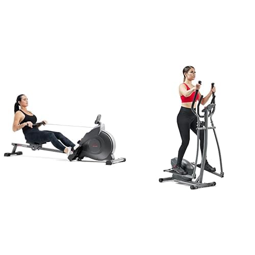 Sunny Health & Fitness Magnetic Rowing Machine with Exclusive SunnyFit App + Sunny Health & Fitness Performance Compact Elliptical Machine