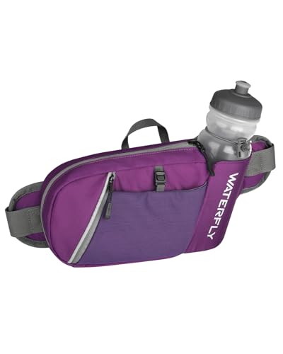 WATERFLY Water Bottle Fanny Pack, Hiking Hydration Belt for Women Men - color: Dark Purple