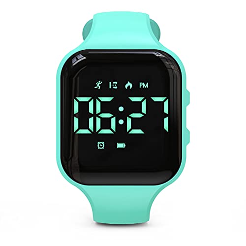 Non-Bluetooth Led Fitness Tracker Watch,Digital Pedometer Watch,with Step Counting/Distance/Calories/Stopwatch/Alarm Clock, Great Gift for Kids Teens Girls Boys Xmas - color: Square - green