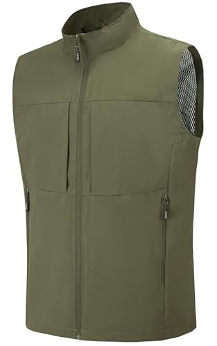 Men's Lightweight Outerwear Vest Softshell Sleeveless Jacket - color: Green, size: Small