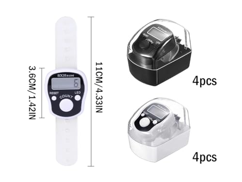 8PCS Electronic Finger Counter, LED Electronic Handheld Tally Counter, 5-Digit Counters Clicker with Box, Lap Track Handheld Counter, for Golf Sports Fitness Exercise Warehouse (White, Black)